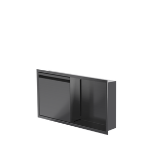 Door niche, 12 × 24 in, black PVD, door closed, three-quarter view on a transparent background