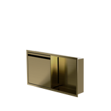 Door niche, 12 × 24 in, gold PVD, door closed, three-quarter view on a transparent background