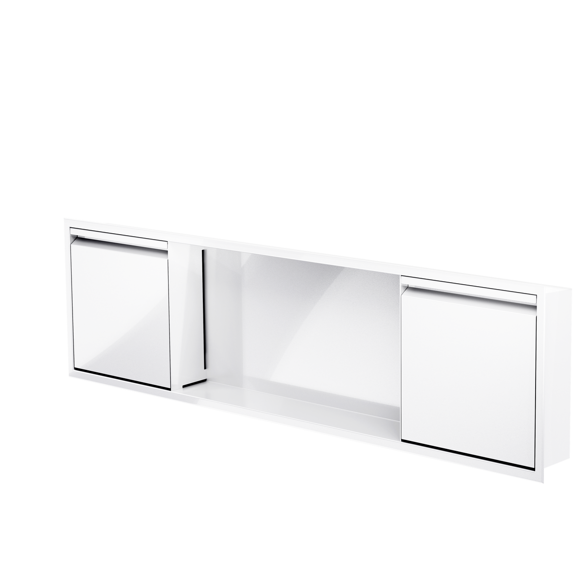 Door niche, 12 × 48 in, glossy white, door closed, three-quarter view on a transparent background