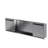Door niche, 12 × 48 in, brushed stainless steel, door closed, three-quarter view on a transparent background