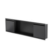 Door niche, 12 × 48 in, matte black, door closed, three-quarter view on a transparent background