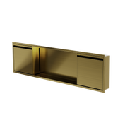 Door niche, 12 × 48 in, gold PVD, door closed, three-quarter view on a transparent background