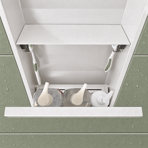 Inside view of the door niche, 24 × 12 in, glossy white, door open: bottles stored in the compartment