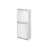Door niche, 24 × 12 in, glossy white, door closed, three-quarter view on a transparent background