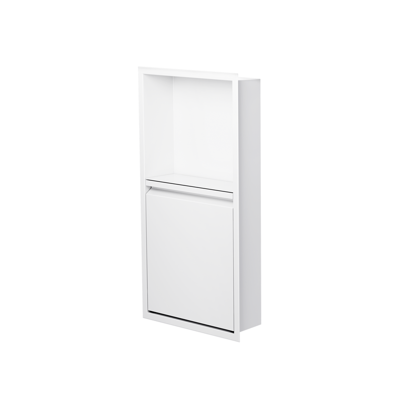 Door niche, 24 × 12 in, matte white, door closed, three-quarter view on a transparent background
