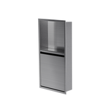 Door niche, 24 × 12 in, brushed stainless steel, door closed, three-quarter view on a transparent background