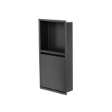 Door niche, 24 × 12 in, matte black, door closed, three-quarter view on a transparent background