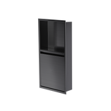 Door niche, 24 × 12 in, black PVD, door closed, three-quarter view on a transparent background