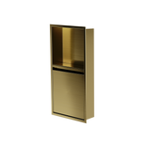 Door niche, 24 × 12 in, gold PVD, door closed, three-quarter view on a transparent background