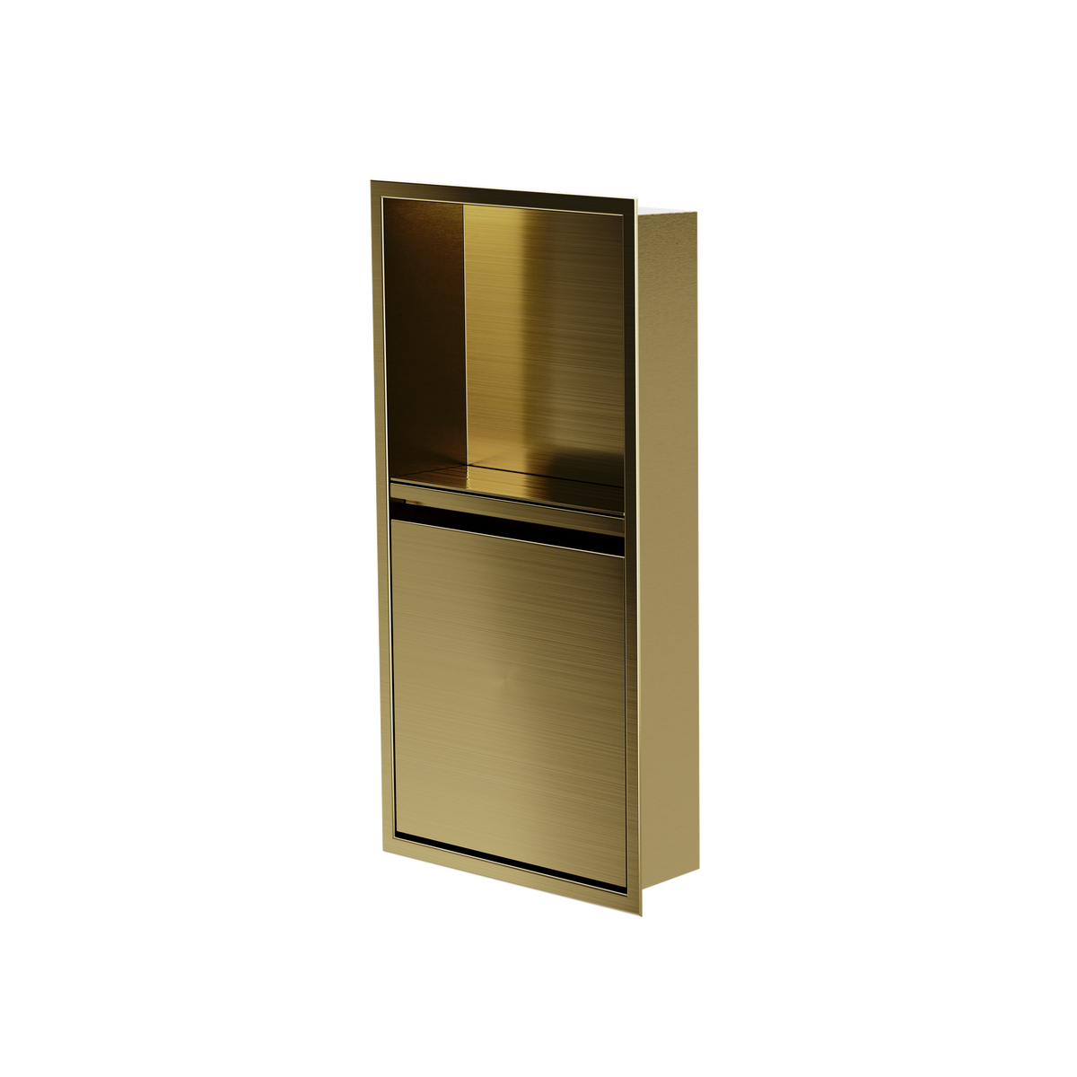 Door niche, 24 × 12 in, gold PVD, door closed, three-quarter view on a transparent background