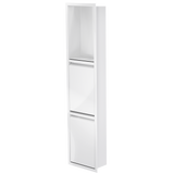 Door niche, 36 × 8 in, glossy white, door closed, three-quarter view on a transparent background