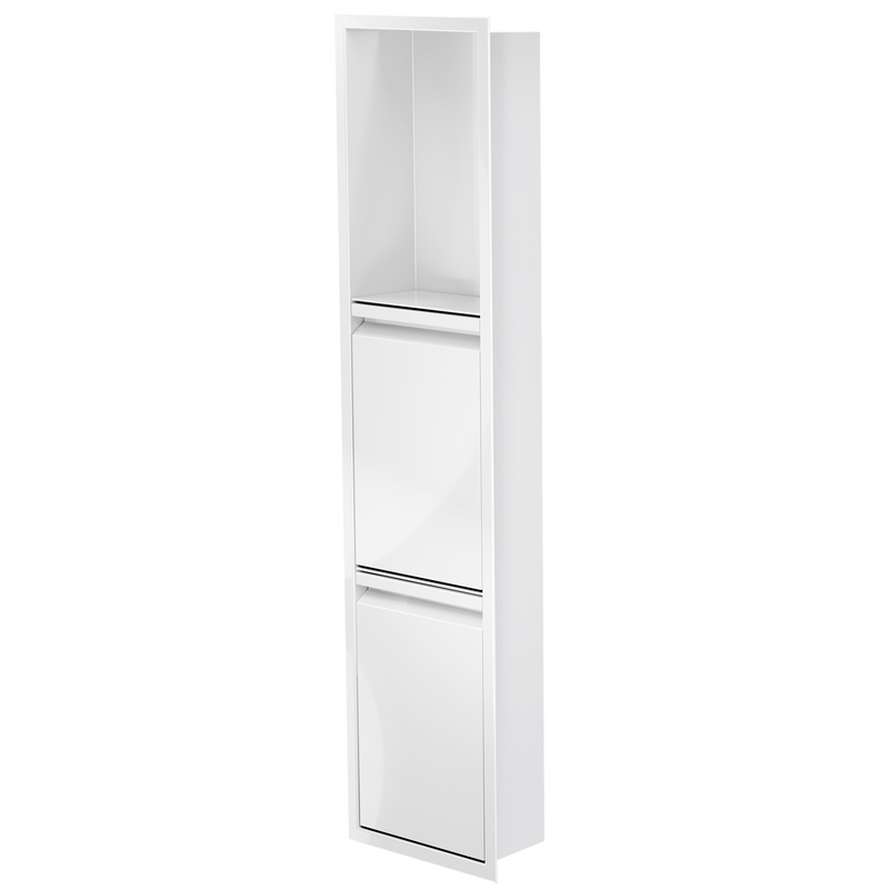 Door niche, 36 × 8 in, glossy white, door closed, three-quarter view on a transparent background