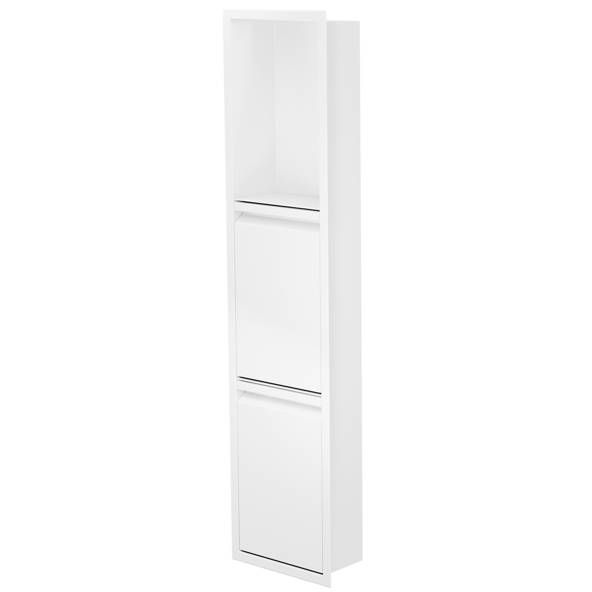 Door niche, 36 × 8 in, matte white, door closed, three-quarter view on a transparent background