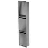 Door niche, 36 × 8 in, brushed stainless steel, door closed, three-quarter view on a transparent background