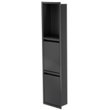 Door niche, 36 × 8 in, matte black, door closed, three-quarter view on a transparent background
