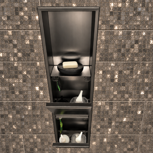 Inside view of the door niche, 36 × 8 in, black PVD, door open: bottles stored in the compartment