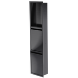 Door niche, 36 × 8 in, black PVD, door closed, three-quarter view on a transparent background