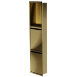 Door niche, 36 × 8 in, gold PVD, door closed, three-quarter view on a transparent background